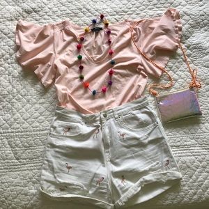 Zara Flamingo Jean Shorts